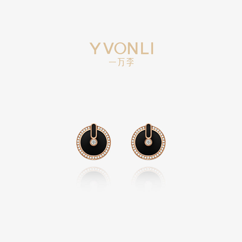 YVONLI CHOSEN ONE series BLACK AGATE full diamonds 18 Karat Gold Earrings