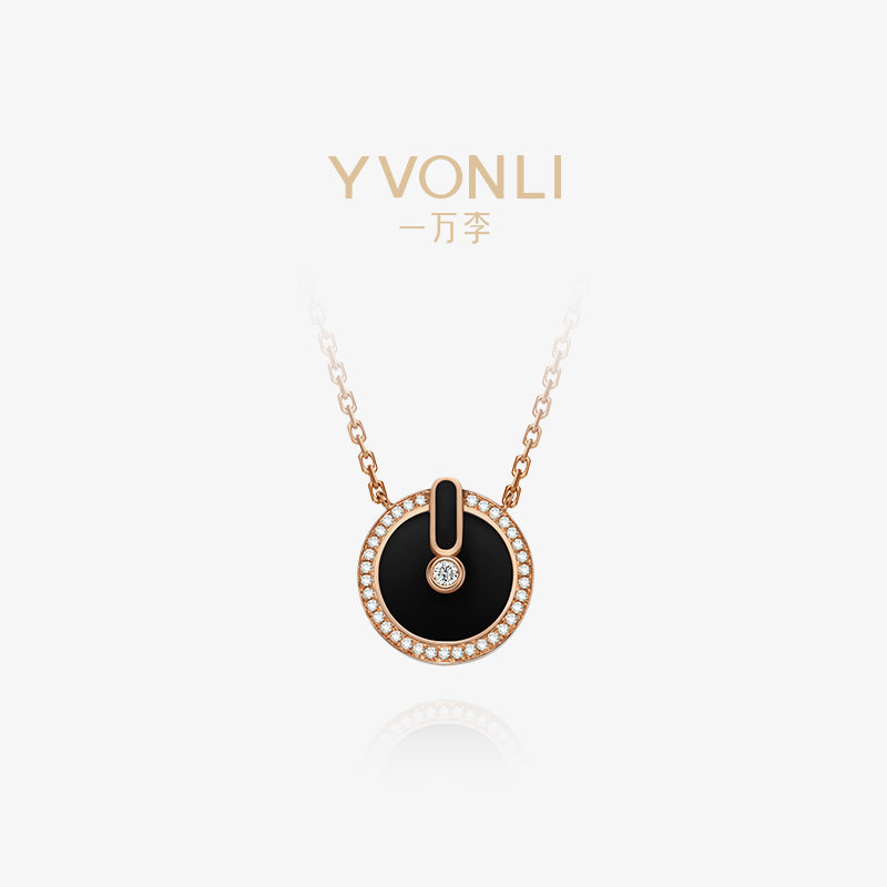 YVONLI CHOSEN ONE series BLACK AGATE full diamonds Pendant 18 Karat Gold Necklace (M)