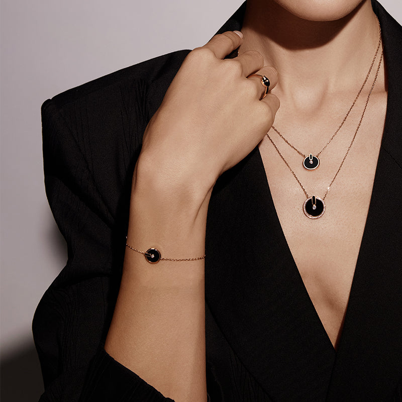 YVONLI CHOSEN ONE series BLACK AGATE single-diamond 18 Karat Gold Chain Bracelet