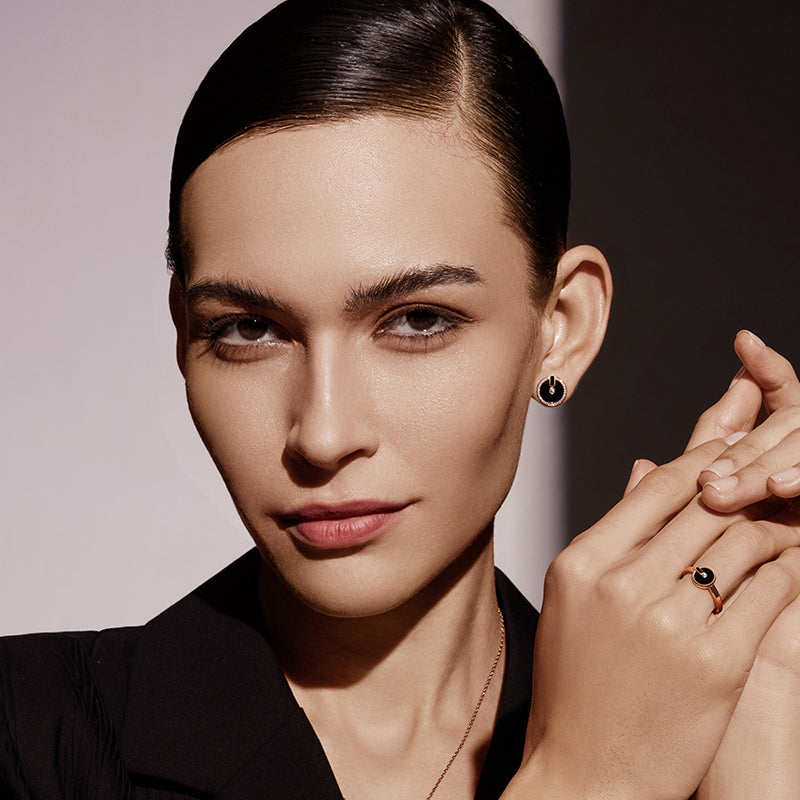 YVONLI CHOSEN ONE series BLACK AGATE full diamonds 18 Karat Gold Earrings