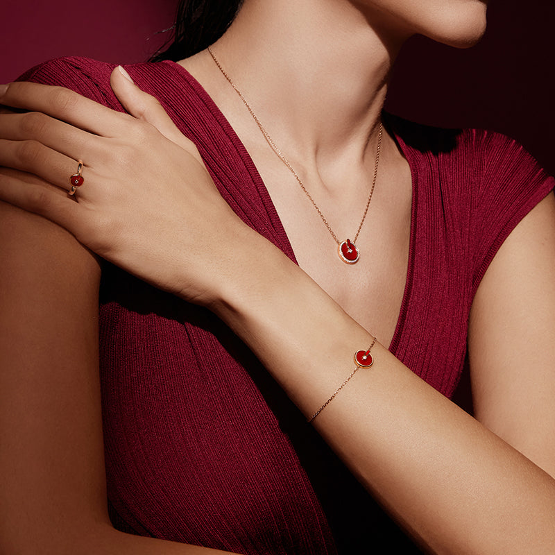 YVONLI CHOSEN ONE series Claret Agate single-diamond 18 Karat Gold Chain Bracelet
