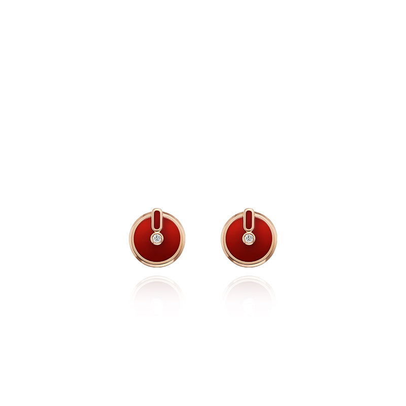 YVONLI CHOSEN ONE series Claret Agate single-diamond 18 Karat Gold Earrings