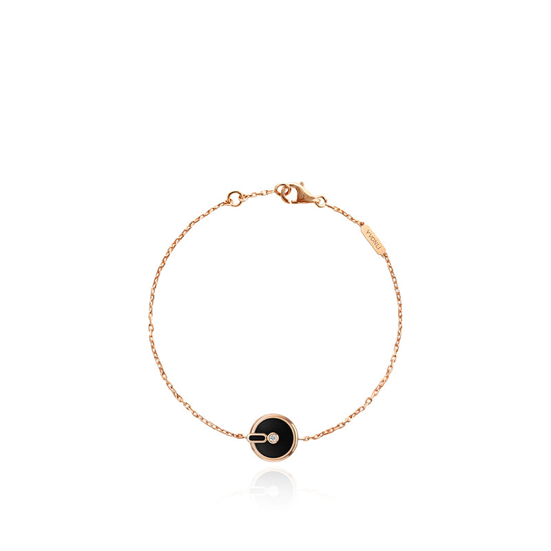 YVONLI CHOSEN ONE series BLACK AGATE single-diamond 18 Karat Gold Chain Bracelet