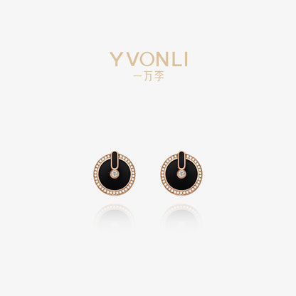 YVONLI CHOSEN ONE series  BLACK AGATE full diamonds 18 Karat Gold Earrings