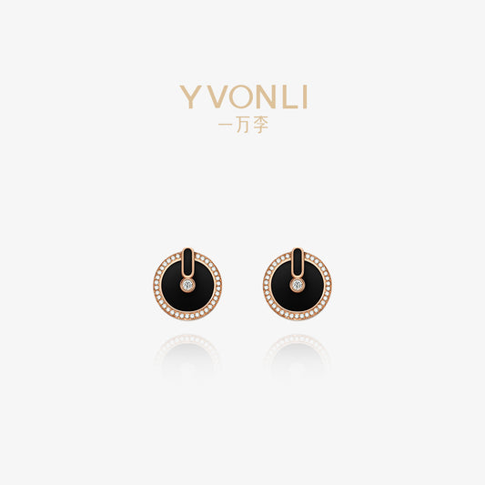 YVONLI CHOSEN ONE series  BLACK AGATE full diamonds 18 Karat Gold Earrings