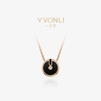 YVONLI CHOSEN ONE series BLACK AGATE single-diamond Pendant 18 Karat Gold Necklace