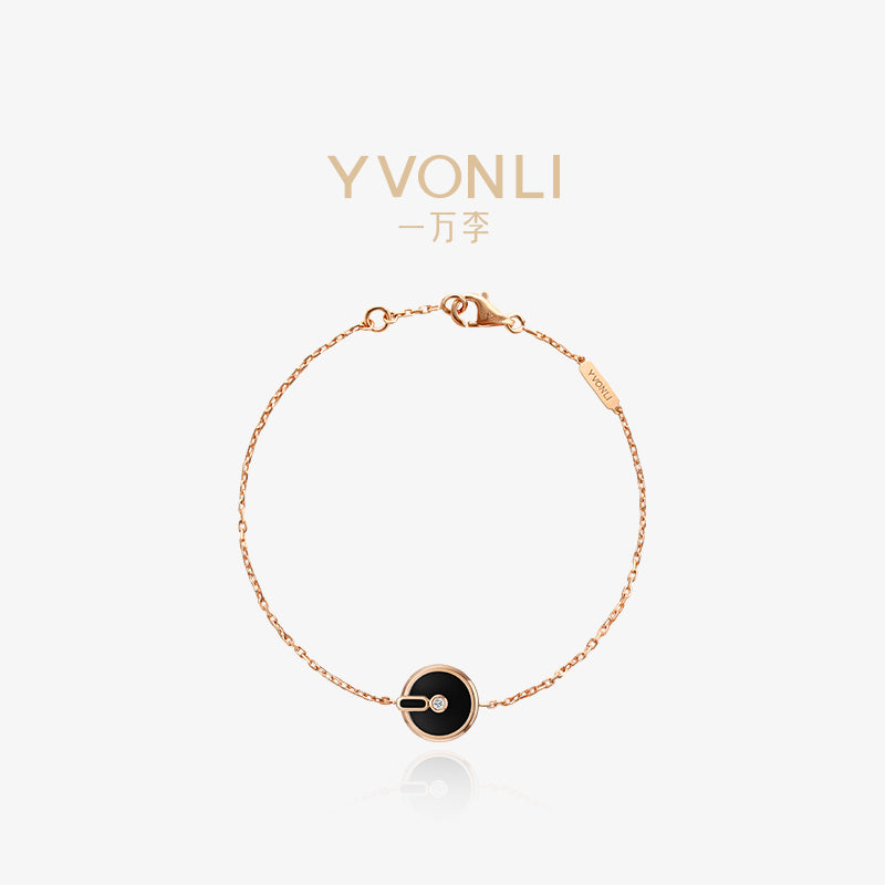 YVONLI CHOSEN ONE series BLACK AGATE single-diamond 18 Karat Gold Chain Bracelet