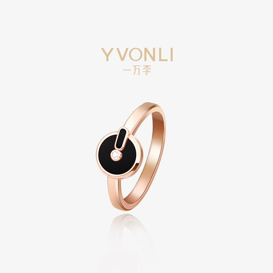 YVONLI CHOSEN ONE series BLACK AGATE single-diamond 18 Karat Gold Ring