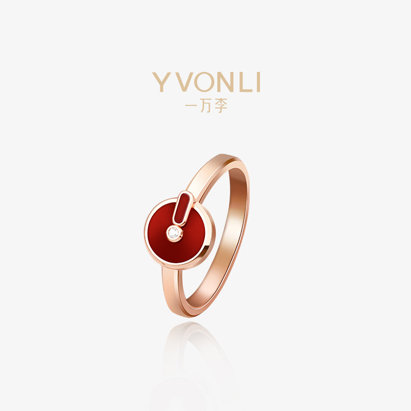 YVONLI CHOSEN ONE series Claret Agate single-diamond 18 Karat Gold Ring