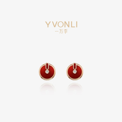 YVONLI CHOSEN ONE series Claret Agate single-diamond 18 Karat Gold Earrings