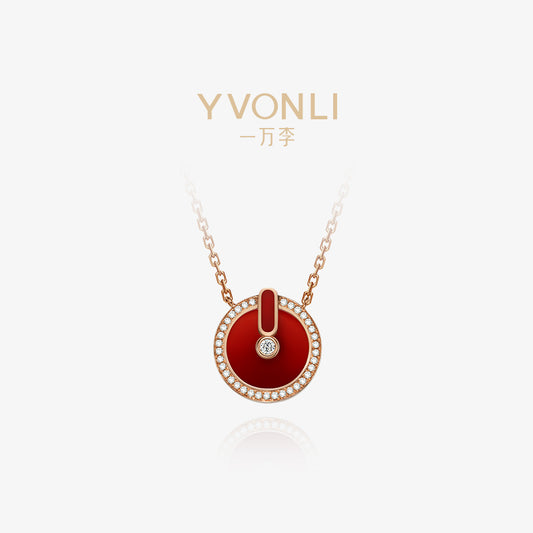 YVONLI CHOSEN ONE series Claret Agate full diamonds Pendant 18 Karat Gold Necklace (L)