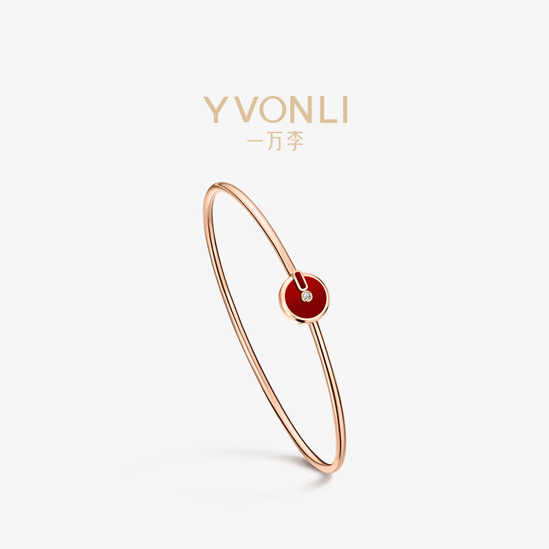 YVONLI CHOSEN ONE series Claret Agate single-diamond 18 Karat Gold Bracelet