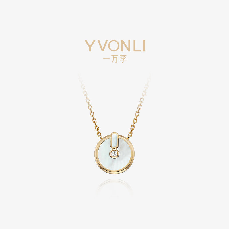 YVONLI CHOSEN ONE series FROST NACRE mother-of-pearl single-diamond Pendant 18 Karat Gold Necklace