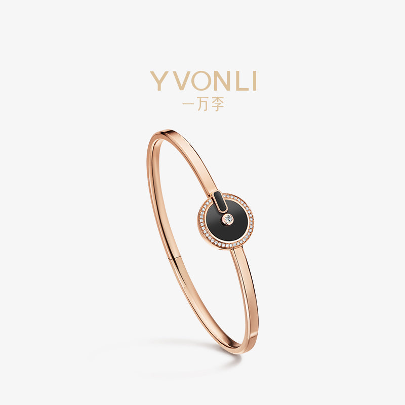 YVONLI CHOSEN ONE series BLACK AGATE full diamonds 18 Karat Gold Bracelet