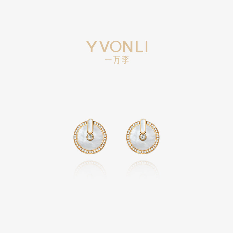 YVONLI CHOSEN ONE series FROST NACRE mother-of-pearl full diamonds 18 Karat Gold Earrings