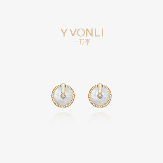 YVONLI CHOSEN ONE series FROST NACRE mother-of-pearl full diamonds 18 Karat Gold Earrings