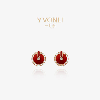 YVONLI CHOSEN ONE series Claret Agate full diamonds 18 Karat Gold Earrings