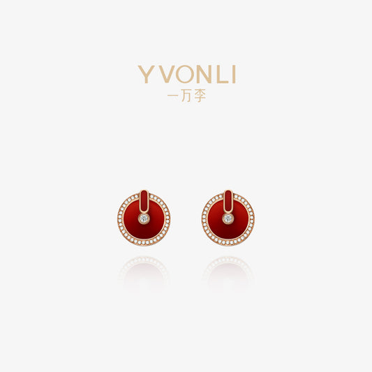 YVONLI CHOSEN ONE series Claret Agate full diamonds 18 Karat Gold Earrings