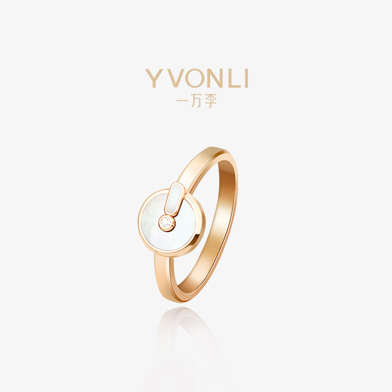 YVONLI CHOSEN ONE series FROST NACRE mother-of-pearl single-diamond 18 Karat Gold Ring