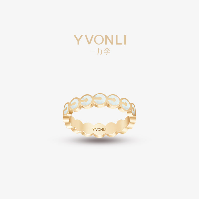 YVONLI CHOSEN ONE series FROST NACRE mother-of-pearl full lucky 18 Karat Gold  Ring