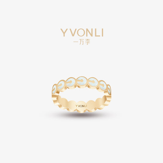 YVONLI CHOSEN ONE series FROST NACRE mother-of-pearl full lucky 18 Karat Gold  Ring