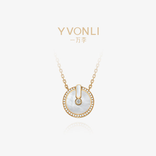 YVONLI CHOSEN ONE series FROST NACRE mother-of-pearl full diamonds Pendant 18 Karat Gold Necklace (L)