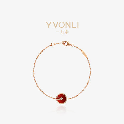 YVONLI CHOSEN ONE series Claret Agate single-diamond 18 Karat Gold Chain Bracelet