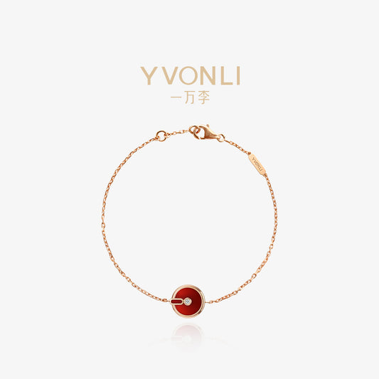 YVONLI CHOSEN ONE series Claret Agate single-diamond 18 Karat Gold Chain Bracelet