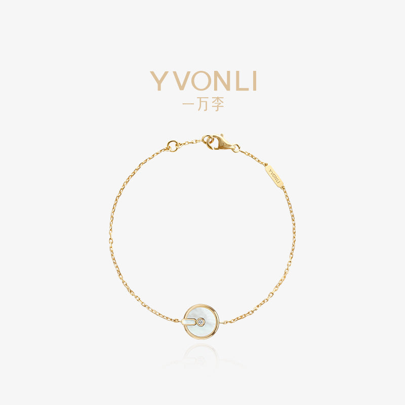 YVONLI CHOSEN ONE series FROST NACRE mother-of-pearl single-diamond 18 Karat Gold Chain Bracelet