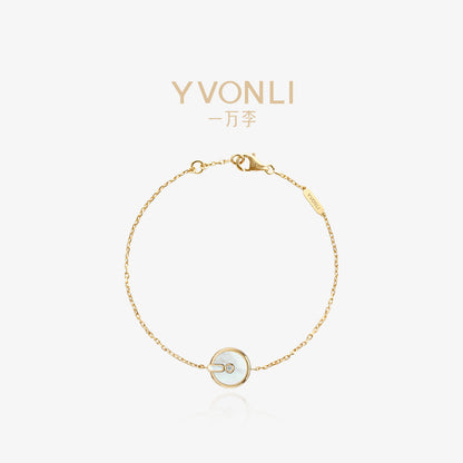 YVONLI CHOSEN ONE series FROST NACRE mother-of-pearl single-diamond 18 Karat Gold Chain Bracelet