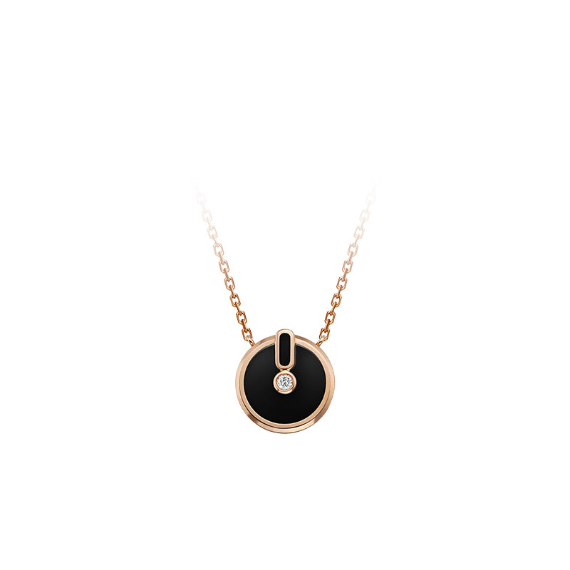 YVONLI CHOSEN ONE series BLACK AGATE single-diamond Pendant 18 Karat Gold Necklace