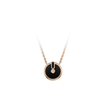 YVONLI CHOSEN ONE series BLACK AGATE single-diamond Pendant 18 Karat Gold Necklace